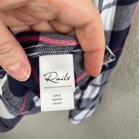Rails Womens Hunter Plaid Blue Blue White Button Down Soft Flannel Shirt Large - Picture 11 of 12